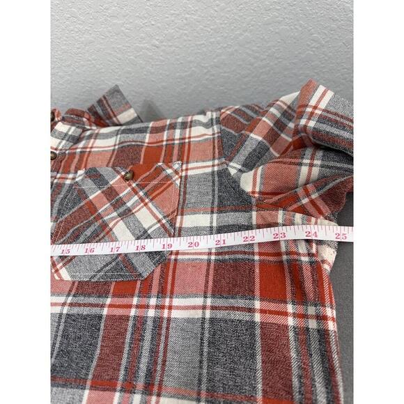 SRK Orange Grey White Plaid Long Sleeve Button Up Warm Flannel Shirt Mens XL - Picture 7 of 9
